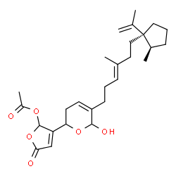 ChemSpider 2D Image | 3-(6-Hydroxy-5-{(3E)-6-[(1R,2R)-1-isopropenyl-2-methylcyclopentyl]-4-methyl-3-hexen-1-yl}-3,6-dihydro-2H-pyran-2-yl)-5-oxo-2,5-dihydro-2-furanyl acetate | C27H38O6