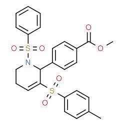 ChemSpider 2D Image | Methyl 4-{3-[(4-methylphenyl)sulfonyl]-1-(phenylsulfonyl)-1,2,5,6-tetrahydro-2-pyridinyl}benzoate | C26H25NO6S2