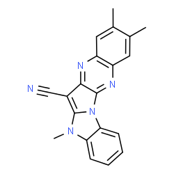 ChemSpider 2D Image | 5,9,10-Trimethyl-5H-benzimidazo[1',2':1,5]pyrrolo[2,3-b]quinoxaline-6-carbonitrile | C20H15N5