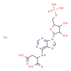 ChemSpider 2D Image | Aspartic acid, N-[9-(5-O-phosphonopentofuranosyl)-9H-purin-6-yl]-, sodium salt (1:1) | C14H18N5NaO11P