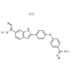 ChemSpider 2D Image | 2-[4-(4-Carbamimidoylphenoxy)phenyl]-1H-indole-6-carboximidamide hydrochloride (1:1) | C22H20ClN5O