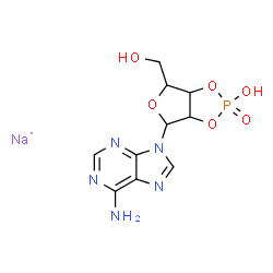 ChemSpider 2D Image | Furo[3,4-d]-1,3,2-dioxaphosphole-4-methanol, 6-(6-amino-9H-purin-9-yl)tetrahydro-2-hydroxy-, 2-oxide, sodium salt (1:1) | C10H12N5NaO6P