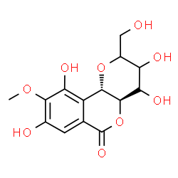 ChemSpider 2D Image | (4aR,10bS)-3,4,8,10-Tetrahydroxy-2-(hydroxymethyl)-9-methoxy-3,4,4a,10b-tetrahydropyrano[3,2-c]isochromen-6(2H)-one | C14H16O9