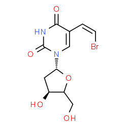 ChemSpider 2D Image | 5-[(Z)-2-Bromovinyl]-1-[(4xi)-2-deoxy-beta-D-glycero-pentofuranosyl]-2,4(1H,3H)-pyrimidinedione | C11H13BrN2O5