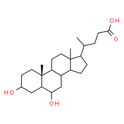 ChemSpider 2D Image | (8xi,9xi,13xi,14xi,17xi,20xi)-3,6-Dihydroxycholan-24-oic acid | C24H40O4