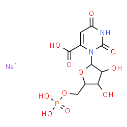 ChemSpider 2D Image | 4-Pyrimidinecarboxylic acid, 1,2,3,6-tetrahydro-2,6-dioxo-3-(5-O-phosphonopentofuranosyl)-, sodium salt (1:1) | C10H13N2NaO11P