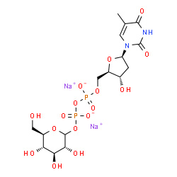 ChemSpider 2D Image | disodium;[[(2R,3S,5R)-3-hydroxy-5-(5-methyl-2,4-dioxo-pyrimidin-1-yl)tetrahydrofuran-2-yl]methoxy-oxido-phosphoryl] [(3R,4S,5S,6R)-3,4,5-trihydroxy-6-(hydroxymethyl)tetrahydropyran-2-yl] phosphate | C16H24N2Na2O16P2