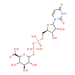 ChemSpider 2D Image | (2S,3S,4S,5R)-6-{[{[{[(2R,3S,4R)-5-(2,4-Dioxo-3,4-dihydro-1(2H)-pyrimidinyl)-3,4-dihydroxytetrahydro-2-furanyl]methoxy}(hydroxy)phosphoryl]oxy}(hydroxy)phosphoryl]oxy}-3,4,5-trihydroxytetrahydro-2H-py
ran-2-carboxylic acid | C15H22N2O18P2