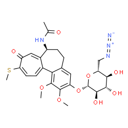 ChemSpider 2D Image | N-[(7S)-3-[(6-Azido-6-deoxy-beta-D-glucopyranosyl)oxy]-1,2-dimethoxy-10-(methylsulfanyl)-9-oxo-5,6,7,9-tetrahydrobenzo[a]heptalen-7-yl]acetamide | C27H32N4O9S
