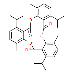 ChemSpider 2D Image | 1,7,13-Triisopropyl-4,10,16-trimethyl-6H,12H,18H-tribenzo[b,f,j][1,5,9]trioxacyclododecine-6,12,18-trione | C33H36O6