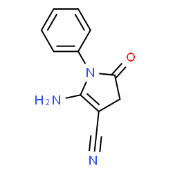 ChemSpider 2D Image | 2-Amino-5-oxo-1-phenyl-4,5-dihydro-1H-pyrrole-3-carbonitrile | C11H9N3O