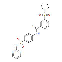 ChemSpider 2D Image | N-[4-(2-Pyrimidinylsulfamoyl)phenyl]-3-(1-pyrrolidinylsulfonyl)benzamide | C21H21N5O5S2