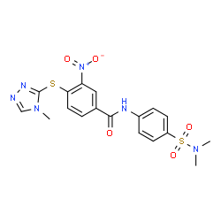 ChemSpider 2D Image | N-[4-(Dimethylsulfamoyl)phenyl]-4-[(4-methyl-4H-1,2,4-triazol-3-yl)sulfanyl]-3-nitrobenzamide | C18H18N6O5S2