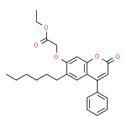 ChemSpider 2D Image | Ethyl [(6-hexyl-2-oxo-4-phenyl-2H-chromen-7-yl)oxy]acetate | C25H28O5