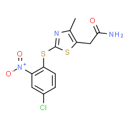 ChemSpider 2D Image | 2-{2-[(4-Chloro-2-nitrophenyl)sulfanyl]-4-methyl-1,3-thiazol-5-yl}acetamide | C12H10ClN3O3S2