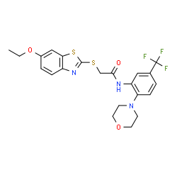 ChemSpider 2D Image | 2-[(6-Ethoxy-1,3-benzothiazol-2-yl)sulfanyl]-N-[2-(4-morpholinyl)-5-(trifluoromethyl)phenyl]acetamide | C22H22F3N3O3S2