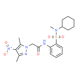 ChemSpider 2D Image | N-{2-[Cyclohexyl(methyl)sulfamoyl]phenyl}-2-(3,5-dimethyl-4-nitro-1H-pyrazol-1-yl)acetamide | C20H27N5O5S