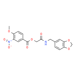 ChemSpider 2D Image | 2-[(1,3-Benzodioxol-5-ylmethyl)amino]-2-oxoethyl 4-methoxy-3-nitrobenzoate | C18H16N2O8