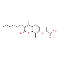 ChemSpider 2D Image | 2-((3-hexyl-4,8-dimethyl-2-oxo-2H-chromen-7-yl)oxy)propanoic acid | C20H26O5
