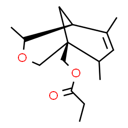 ChemSpider 2D Image | [(1S,5S)-4,6,8-Trimethyl-3-oxabicyclo[3.3.1]non-6-en-1-yl]methyl propionate | C15H24O3