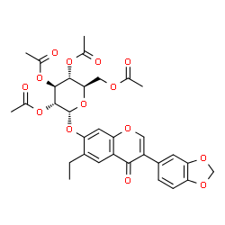 ChemSpider 2D Image | 3-(1,3-Benzodioxol-5-yl)-6-ethyl-4-oxo-4H-chromen-7-yl 2,3,4,6-tetra-O-acetyl-alpha-D-glucopyranoside | C32H32O14