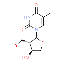 ChemSpider 2D Image | 1-[(3S,4S)-4-Hydroxy-3-(hydroxymethyl)tetrahydro-2-furanyl]-5-methyl-2,4(1H,3H)-pyrimidinedione | C10H14N2O5
