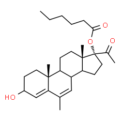 ChemSpider 2D Image | (8xi,9xi,14xi)-3-Hydroxy-6-methyl-20-oxopregna-4,6-dien-17-yl hexanoate | C28H42O4