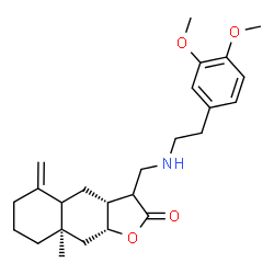 ChemSpider 2D Image | (3aR,8aR,9aR)-3-({[2-(3,4-Dimethoxyphenyl)ethyl]amino}methyl)-8a-methyl-5-methylenedecahydronaphtho[2,3-b]furan-2(3H)-one | C25H35NO4