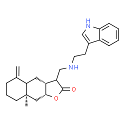 ChemSpider 2D Image | (3aR,8aR,9aR)-3-({[2-(1H-Indol-3-yl)ethyl]amino}methyl)-8a-methyl-5-methylenedecahydronaphtho[2,3-b]furan-2(3H)-one | C25H32N2O2