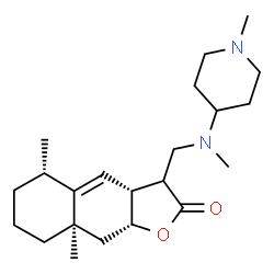 ChemSpider 2D Image | (3aR,5S,8aR,9aR)-5,8a-Dimethyl-3-{[methyl(1-methyl-4-piperidinyl)amino]methyl}-3a,5,6,7,8,8a,9,9a-octahydronaphtho[2,3-b]furan-2(3H)-one | C22H36N2O2