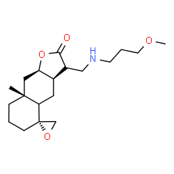 ChemSpider 2D Image | (3aR,5R,8aR,9aR)-3-{[(3-Methoxypropyl)amino]methyl}-8a-methyldecahydro-2H-spiro[naphtho[2,3-b]furan-5,2'-oxiran]-2-one | C19H31NO4