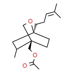 ChemSpider 2D Image | [(1S,4S)-5-Methyl-1-(4-methyl-3-penten-1-yl)-2-oxabicyclo[2.2.2]oct-4-yl]methyl acetate | C17H28O3