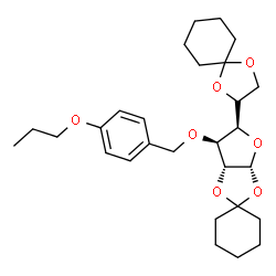 ChemSpider 2D Image | (3a'R,5'R,6'S,6a'R)-5'-[(2R)-1,4-Dioxaspiro[4.5]dec-2-yl]-6'-[(4-propoxybenzyl)oxy]tetrahydrospiro[cyclohexane-1,2'-furo[2,3-d][1,3]dioxole] | C28H40O7