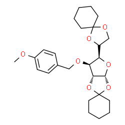 ChemSpider 2D Image | (3a'R,5'R,6'S,6a'R)-5'-[(2R)-1,4-Dioxaspiro[4.5]dec-2-yl]-6'-[(4-methoxybenzyl)oxy]tetrahydrospiro[cyclohexane-1,2'-furo[2,3-d][1,3]dioxole] | C26H36O7