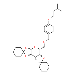ChemSpider 2D Image | (3a'R,5'R,5a'S,8a'S,8b'R)-5'-({[4-(3-Methylbutoxy)benzyl]oxy}methyl)tetrahydro-3a'H-dispiro[cyclohexane-1,2'-bis[1,3]dioxolo[4,5-b:4',5'-d]pyran-7',1''-cyclohexane] | C30H44O7