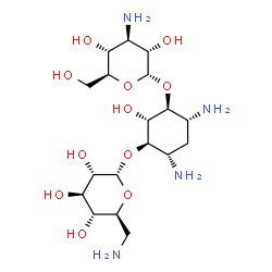 ChemSpider 2D Image | (1S,2R,3R,4S,6R)-4,6-Diamino-3-[(6-amino-6-deoxy-alpha-L-glucopyranosyl)oxy]-2-hydroxycyclohexyl 3-amino-3-deoxy-alpha-L-glucopyranoside | C18H36N4O11