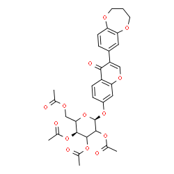 ChemSpider 2D Image | 3-(3,4-Dihydro-2H-1,5-benzodioxepin-7-yl)-4-oxo-4H-chromen-7-yl 2,3,4,6-tetra-O-acetyl-alpha-L-glycero-hexopyranoside | C32H32O14