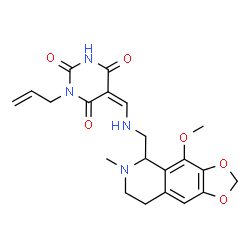 ChemSpider 2D Image | (5Z)-1-Allyl-5-({[(4-methoxy-6-methyl-5,6,7,8-tetrahydro[1,3]dioxolo[4,5-g]isoquinolin-5-yl)methyl]amino}methylene)-2,4,6(1H,3H,5H)-pyrimidinetrione | C21H24N4O6