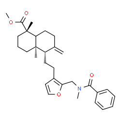 ChemSpider 2D Image | Methyl (1S,4aR,5S)-5-[2-(2-{[benzoyl(methyl)amino]methyl}-3-furyl)ethyl]-1,4a-dimethyl-6-methylenedecahydro-1-naphthalenecarboxylate | C30H39NO4