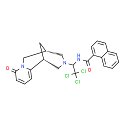 ChemSpider 2D Image | N-{2,2,2-Trichloro-1-[(1R,9R)-6-oxo-7,11-diazatricyclo[7.3.1.0~2,7~]trideca-2,4-dien-11-yl]ethyl}-1-naphthamide | C24H22Cl3N3O2