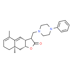 ChemSpider 2D Image | (3aR,8aR,9aR)-5,8a-Dimethyl-3-[(4-phenyl-1-piperazinyl)methyl]-3a,7,8,8a,9,9a-hexahydronaphtho[2,3-b]furan-2(3H)-one | C25H32N2O2