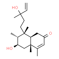 ChemSpider 2D Image | (4aR,6R,7R,8R,8aR)-6-Hydroxy-8-(3-hydroxy-3-methyl-4-penten-1-yl)-4,4a,7,8-tetramethyl-4a,5,6,7,8,8a-hexahydro-2(1H)-naphthalenone | C20H32O3