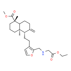 ChemSpider 2D Image | Methyl (1S,4aR,5S)-5-[2-(2-{[(2-ethoxy-2-oxoethyl)amino]methyl}-3-furyl)ethyl]-1,4a-dimethyl-6-methylenedecahydro-1-naphthalenecarboxylate | C26H39NO5