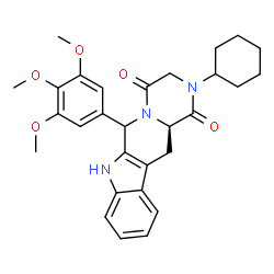 ChemSpider 2D Image | (12aR)-2-Cyclohexyl-6-(3,4,5-trimethoxyphenyl)-2,3,6,7,12,12a-hexahydropyrazino[1',2':1,6]pyrido[3,4-b]indole-1,4-dione | C29H33N3O5