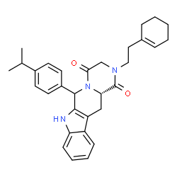 ChemSpider 2D Image | (12aS)-2-[2-(1-Cyclohexen-1-yl)ethyl]-6-(4-isopropylphenyl)-2,3,6,7,12,12a-hexahydropyrazino[1',2':1,6]pyrido[3,4-b]indole-1,4-dione | C31H35N3O2