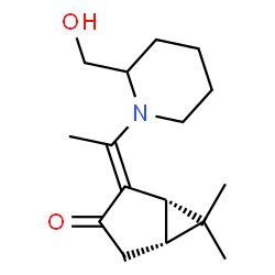 ChemSpider 2D Image | (1S,2E,5R)-2-{1-[2-(Hydroxymethyl)-1-piperidinyl]ethylidene}-6,6-dimethylbicyclo[3.1.0]hexan-3-one | C16H25NO2