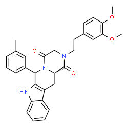 ChemSpider 2D Image | (12aS)-2-[2-(3,4-Dimethoxyphenyl)ethyl]-6-(3-methylphenyl)-2,3,6,7,12,12a-hexahydropyrazino[1',2':1,6]pyrido[3,4-b]indole-1,4-dione | C31H31N3O4