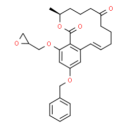 ChemSpider 2D Image | (3S,11E)-14-(Benzyloxy)-3-methyl-16-(2-oxiranylmethoxy)-3,4,5,6,9,10-hexahydro-1H-2-benzoxacyclotetradecine-1,7(8H)-dione | C28H32O6