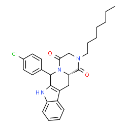 ChemSpider 2D Image | (12aS)-6-(4-Chlorophenyl)-2-heptyl-2,3,6,7,12,12a-hexahydropyrazino[1',2':1,6]pyrido[3,4-b]indole-1,4-dione | C27H30ClN3O2