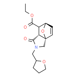 ChemSpider 2D Image | Ethyl (1S,5R,7R)-4-oxo-3-(tetrahydro-2-furanylmethyl)-10-oxa-3-azatricyclo[5.2.1.0~1,5~]dec-8-ene-6-carboxylate | C16H21NO5
